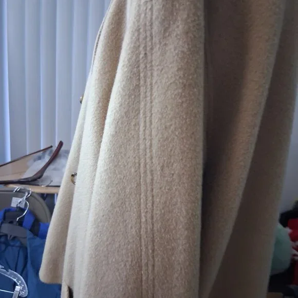 Alfred Dunner Beige Double Breasted Wool Blend Peacoat - Size 14